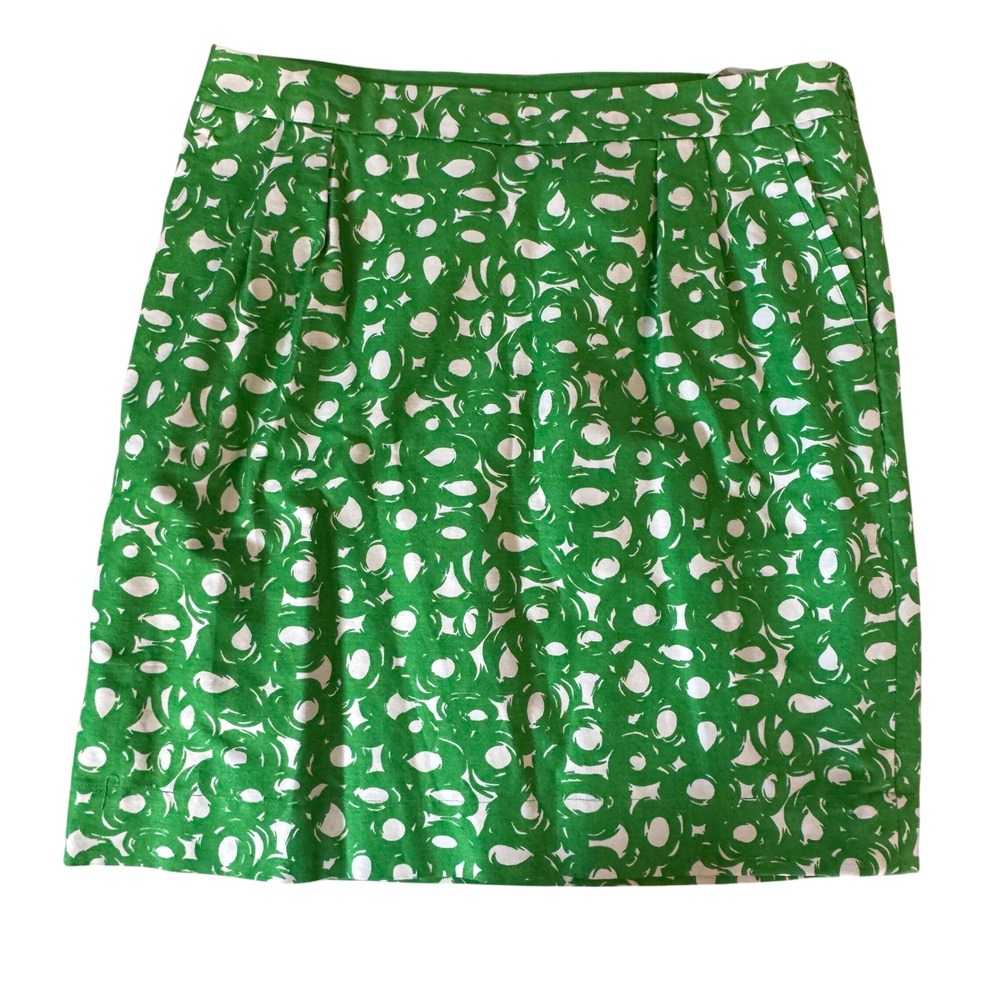 Boden Linen Cotton Skirt Green White Abstract Circle Print Pencil Sz 14 Pockets